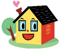 Obrazek przedstawiający uśmiechnięty domek